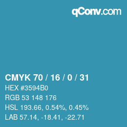 カラーコード: CMYK 70 / 16 / 0 / 31 | qconv.com
