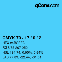Color code: CMYK 70 / 17 / 0 / 2 | qconv.com