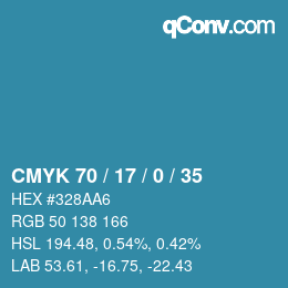 Color code: CMYK 70 / 17 / 0 / 35 | qconv.com