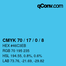 カラーコード: CMYK 70 / 17 / 0 / 8 | qconv.com