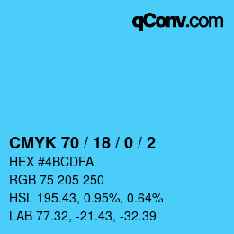 Color code: CMYK 70 / 18 / 0 / 2 | qconv.com