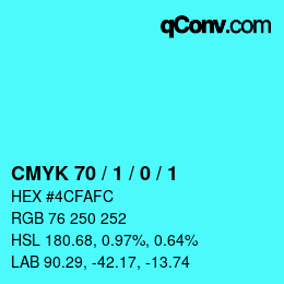 カラーコード: CMYK 70 / 1 / 0 / 1 | qconv.com
