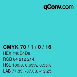 カラーコード: CMYK 70 / 1 / 0 / 16 | qconv.com