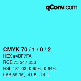 カラーコード: CMYK 70 / 1 / 0 / 2 | qconv.com