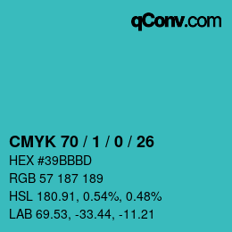 Color code: CMYK 70 / 1 / 0 / 26 | qconv.com