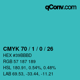 カラーコード: CMYK 70 / 1 / 0 / 26 | qconv.com