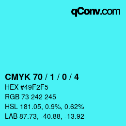 カラーコード: CMYK 70 / 1 / 0 / 4 | qconv.com