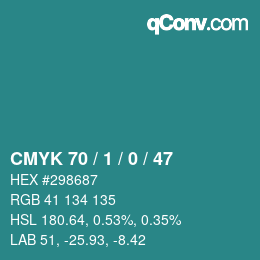 Color code: CMYK 70 / 1 / 0 / 47 | qconv.com