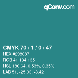 カラーコード: CMYK 70 / 1 / 0 / 47 | qconv.com