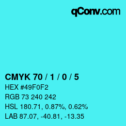 カラーコード: CMYK 70 / 1 / 0 / 5 | qconv.com