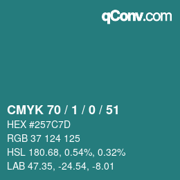 Color code: CMYK 70 / 1 / 0 / 51 | qconv.com