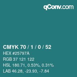 カラーコード: CMYK 70 / 1 / 0 / 52 | qconv.com