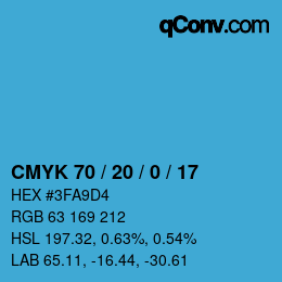颜色代码: CMYK 70 / 20 / 0 / 17 | qconv.com