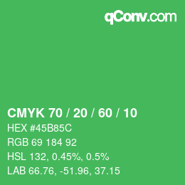 カラーコード: CMYK 70 / 20 / 60 / 10 | qconv.com