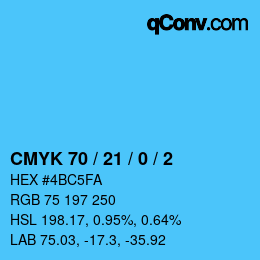 颜色代码: CMYK 70 / 21 / 0 / 2 | qconv.com