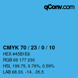 カラーコード: CMYK 70 / 23 / 0 / 10 | qconv.com