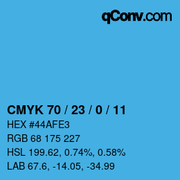 カラーコード: CMYK 70 / 23 / 0 / 11 | qconv.com