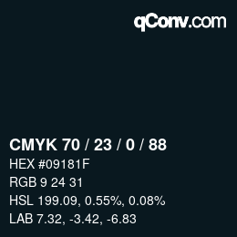 カラーコード: CMYK 70 / 23 / 0 / 88 | qconv.com