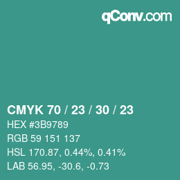 カラーコード: CMYK 70 / 23 / 30 / 23 | qconv.com