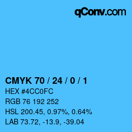 カラーコード: CMYK 70 / 24 / 0 / 1 | qconv.com