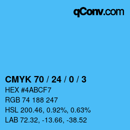 颜色代码: CMYK 70 / 24 / 0 / 3 | qconv.com
