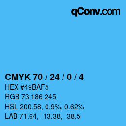 カラーコード: CMYK 70 / 24 / 0 / 4 | qconv.com