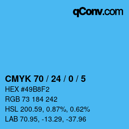 カラーコード: CMYK 70 / 24 / 0 / 5 | qconv.com