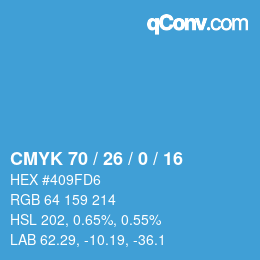 カラーコード: CMYK 70 / 26 / 0 / 16 | qconv.com