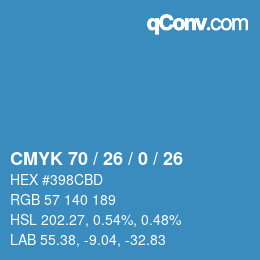 カラーコード: CMYK 70 / 26 / 0 / 26 | qconv.com