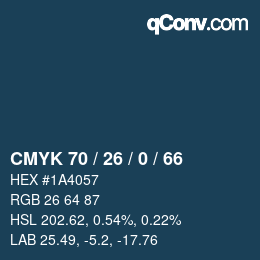 Color code: CMYK 70 / 26 / 0 / 66 | qconv.com