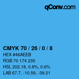 カラーコード: CMYK 70 / 26 / 0 / 8 | qconv.com
