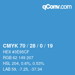 Farbcode: CMYK 70 / 28 / 0 / 19 | qconv.com