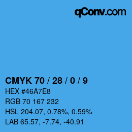Farbcode: CMYK 70 / 28 / 0 / 9 | qconv.com