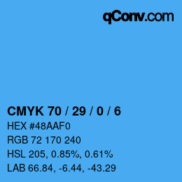 カラーコード: CMYK 70 / 29 / 0 / 6 | qconv.com