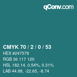 Color code: CMYK 70 / 2 / 0 / 53 | qconv.com