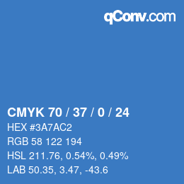 カラーコード: CMYK 70 / 37 / 0 / 24 | qconv.com