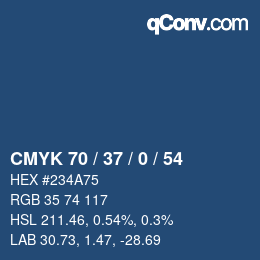 カラーコード: CMYK 70 / 37 / 0 / 54 | qconv.com