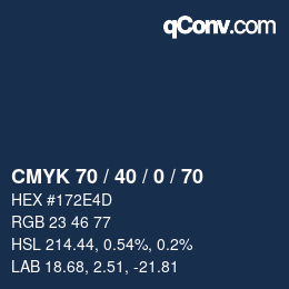 Code couleur: CMYK 70 / 40 / 0 / 70 | qconv.com