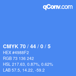 Farbcode: CMYK 70 / 44 / 0 / 5 | qconv.com