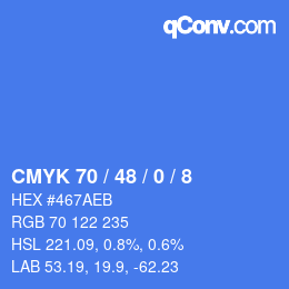 カラーコード: CMYK 70 / 48 / 0 / 8 | qconv.com