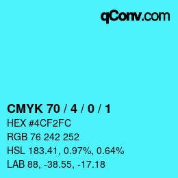 カラーコード: CMYK 70 / 4 / 0 / 1 | qconv.com