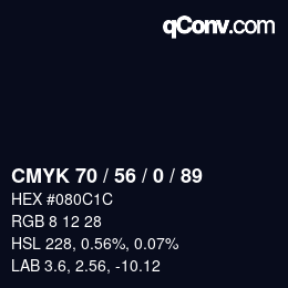 カラーコード: CMYK 70 / 56 / 0 / 89 | qconv.com