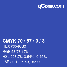 Color code: CMYK 70 / 57 / 0 / 31 | qconv.com