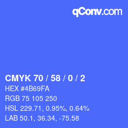 Color code: CMYK 70 / 58 / 0 / 2 | qconv.com