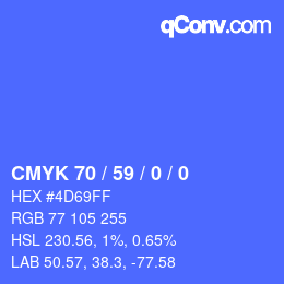 カラーコード: CMYK 70 / 59 / 0 / 0 | qconv.com
