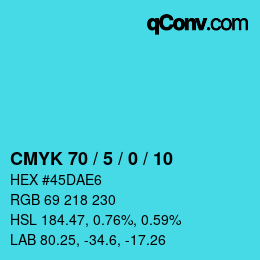 カラーコード: CMYK 70 / 5 / 0 / 10 | qconv.com