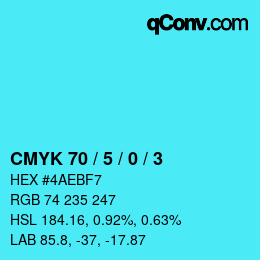 カラーコード: CMYK 70 / 5 / 0 / 3 | qconv.com