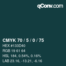 カラーコード: CMYK 70 / 5 / 0 / 75 | qconv.com