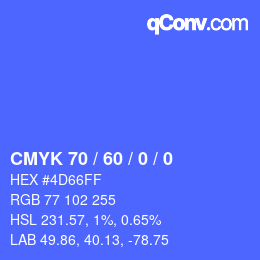 カラーコード: CMYK 70 / 60 / 0 / 0 | qconv.com