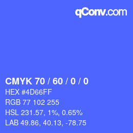颜色代码: CMYK 70 / 60 / 0 / 0 | qconv.com